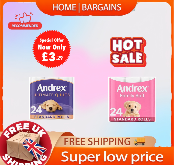 Andrex Ultimate Quilts Toilet Tissue 24 Standard Rolls, Air Pocket Technology for Soft, Thick Sheets (Previously Andrex Supreme Quilts) - 24 Toilet Rolls - Image 1