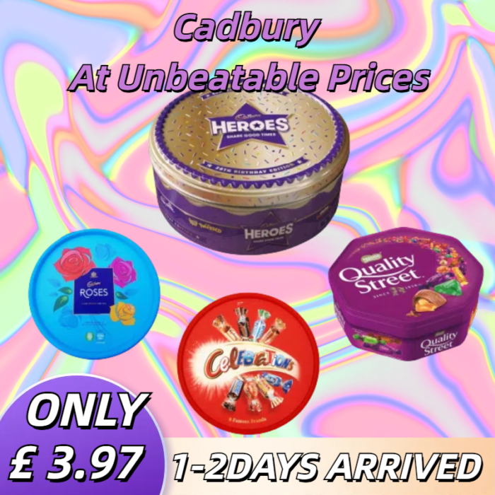 Assorted Christmas Chocolate Tubs Selection – Pack of 4 includes Mars Celebrations Chocolate Bar Tubs (1.21 Pound), Nestle Quality Street (600g), Cadbury Heroes Tin (800g), and Cadbury Roses Tub (550g) - Image 1
