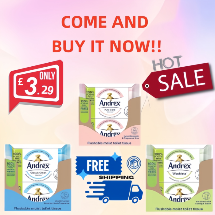 3x12 Packs Andrex Classic Clean Washlets , Flushable Toilet Tissue Wet Wipes with Micellar Water-Biodegradable & Plastic-Free - Use with Regular Toilet Roll for a Shower Fresh Clean - Image 1