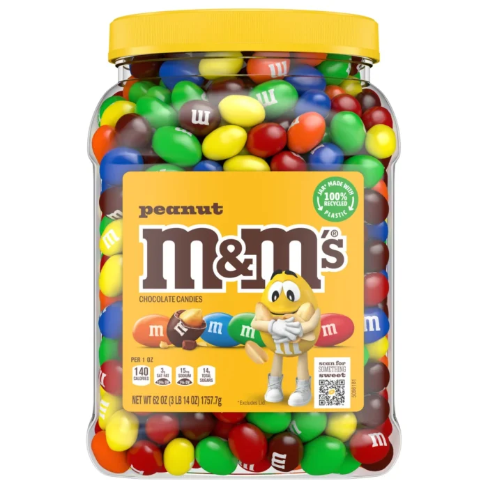【New user benefits】M&M’s Chocolate Candy, Peanut, 62 oz Jar - Image 1